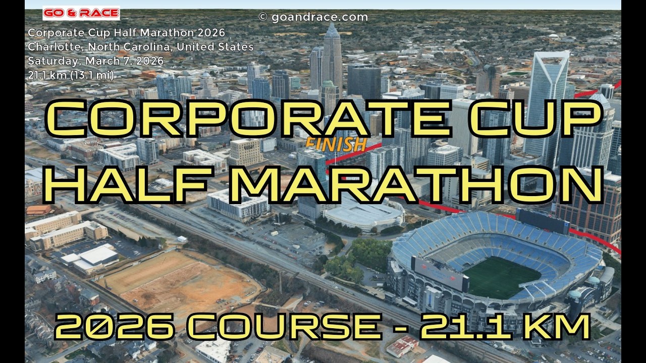Corporate Cup Half Marathon 2026: 3D Video Course Map | 21.1 km - Charlotte