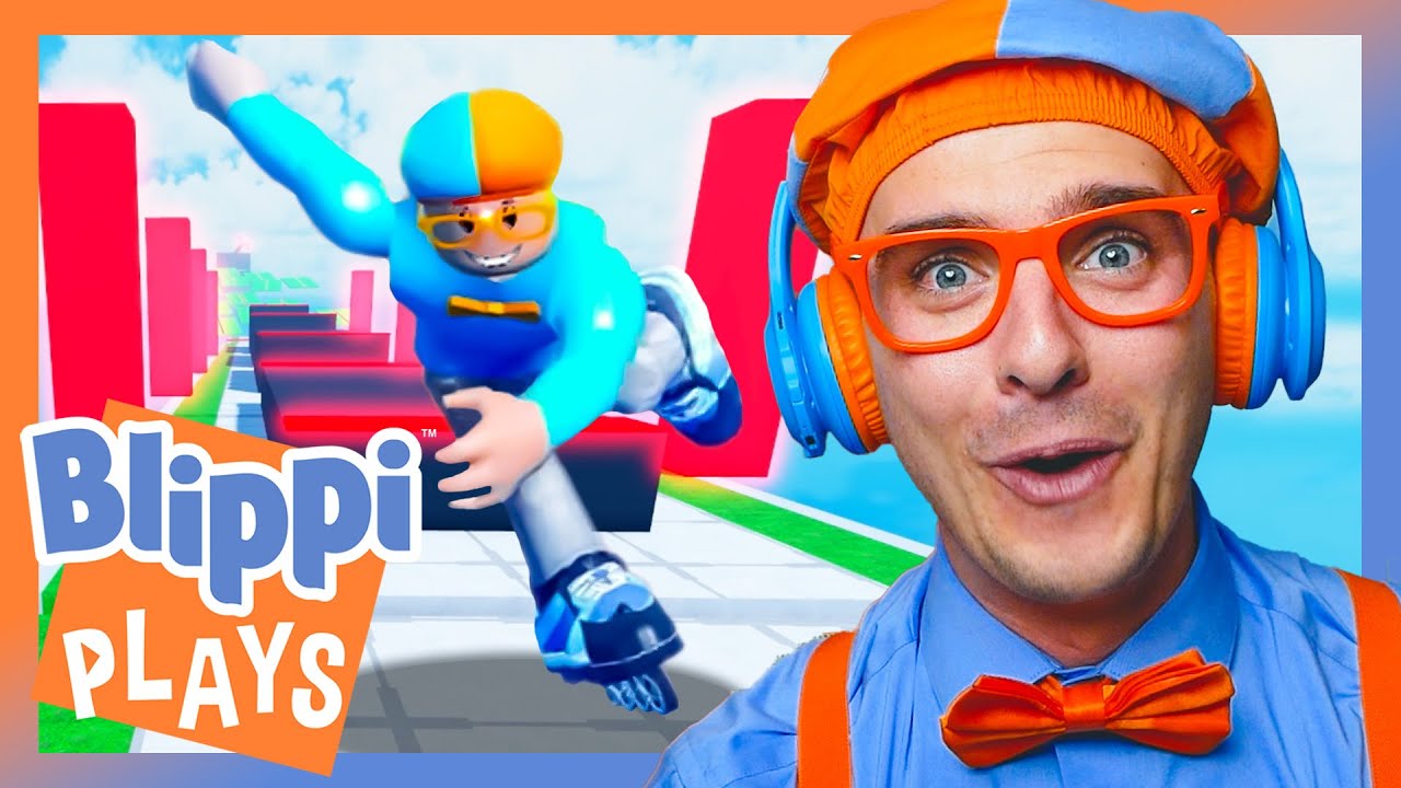 Can Blippi Complete 'Obby But You're on Roller Skates'? | Blippi Plays Roblox | Games for Kids