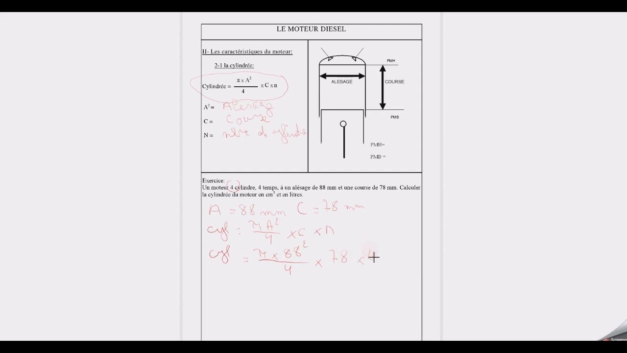 calcul cylindr&eacute;e