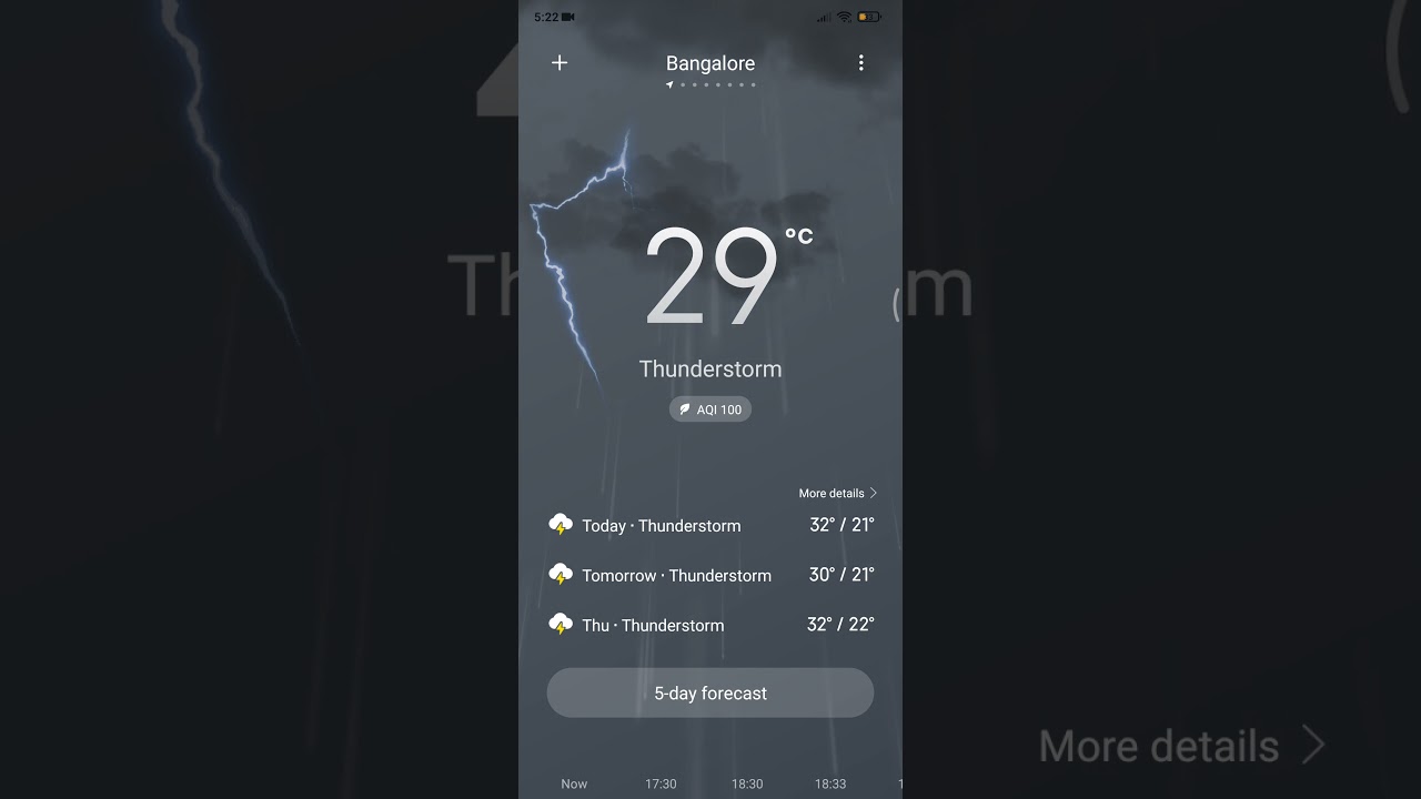 MIUI Weather App Bangalore today's ThunderClouds ⚡ with Storm 🌩️20/4/21 #miui #weather #bangalore