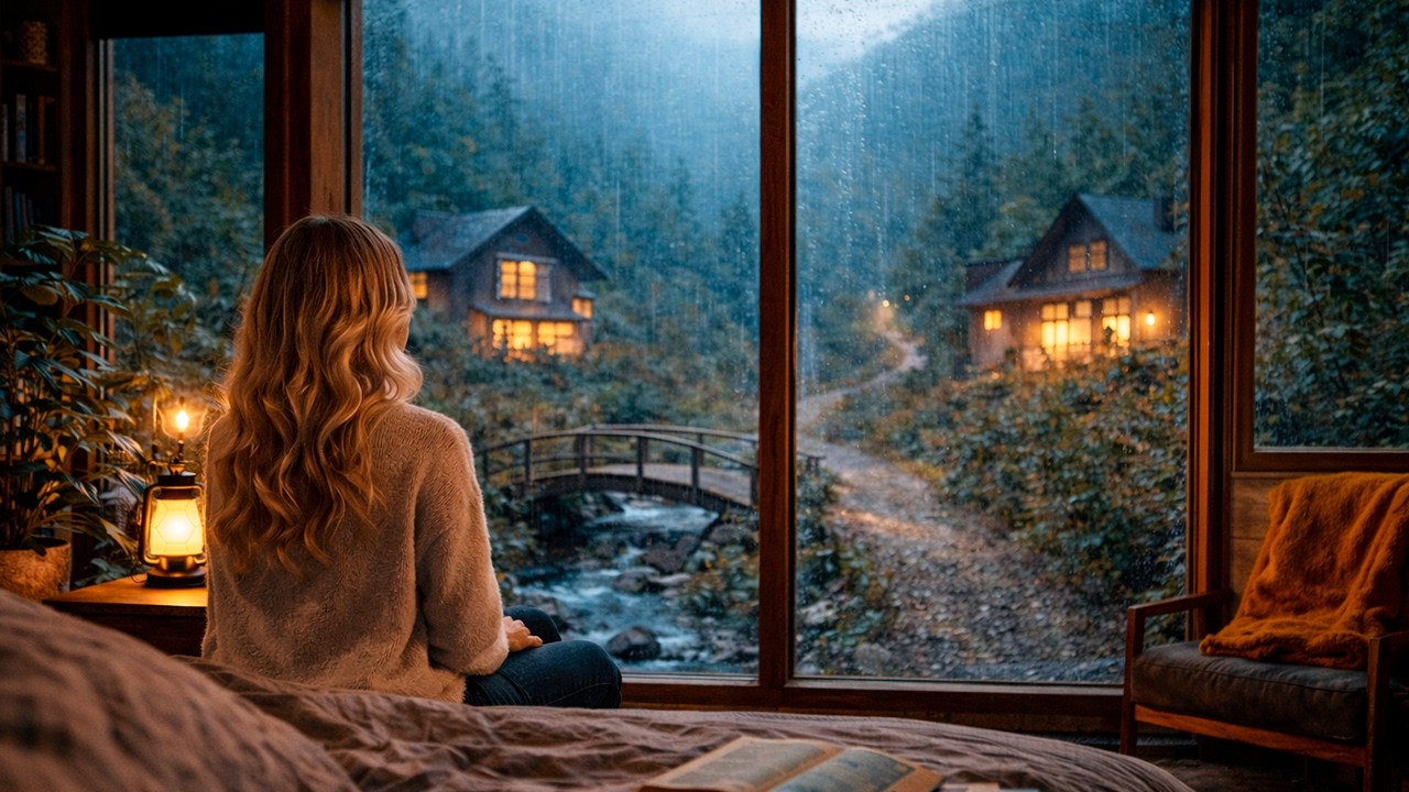 Rainy Night in a Cozy Cabin 🌧️ Only Rain Sounds for Sleep