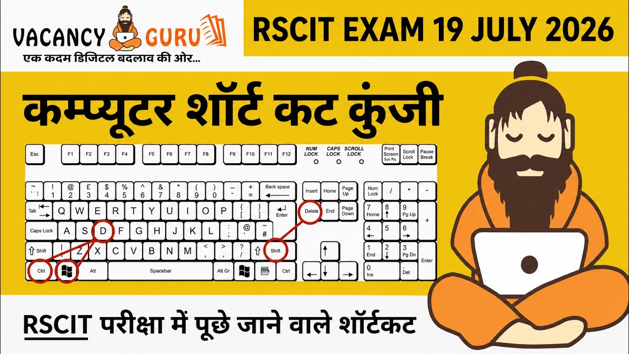 Computer all short cut key Keyboard shortcut Keys RSCIT Computer Exam Shortcut Keys @vacancyguru