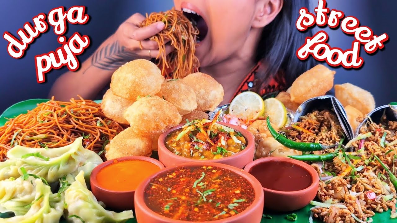 COOKING & EATING SPICY STREET FOOD | SPICY PANIPURI, VEG MOMO, VEG CHOWMIN, JHAL MURI EATING VIDEO