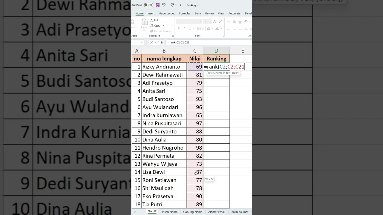 cara membuat ranking di excel #rumusexcel