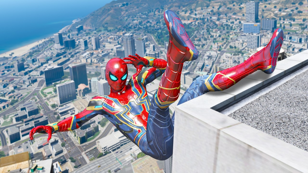 IRON SPIDERMAN CRAZY JUMPS/FALLS (GTA 5 Spider-Man Gameplay Fails) Ep29