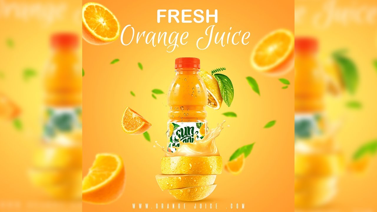 Photoshop Tutorial - Orange Juice Advertising Poster Design & Social Media Post design