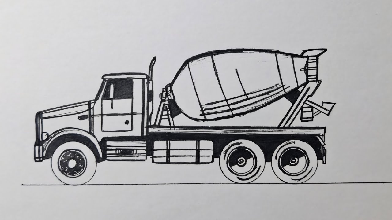 How to draw a mixer truck 