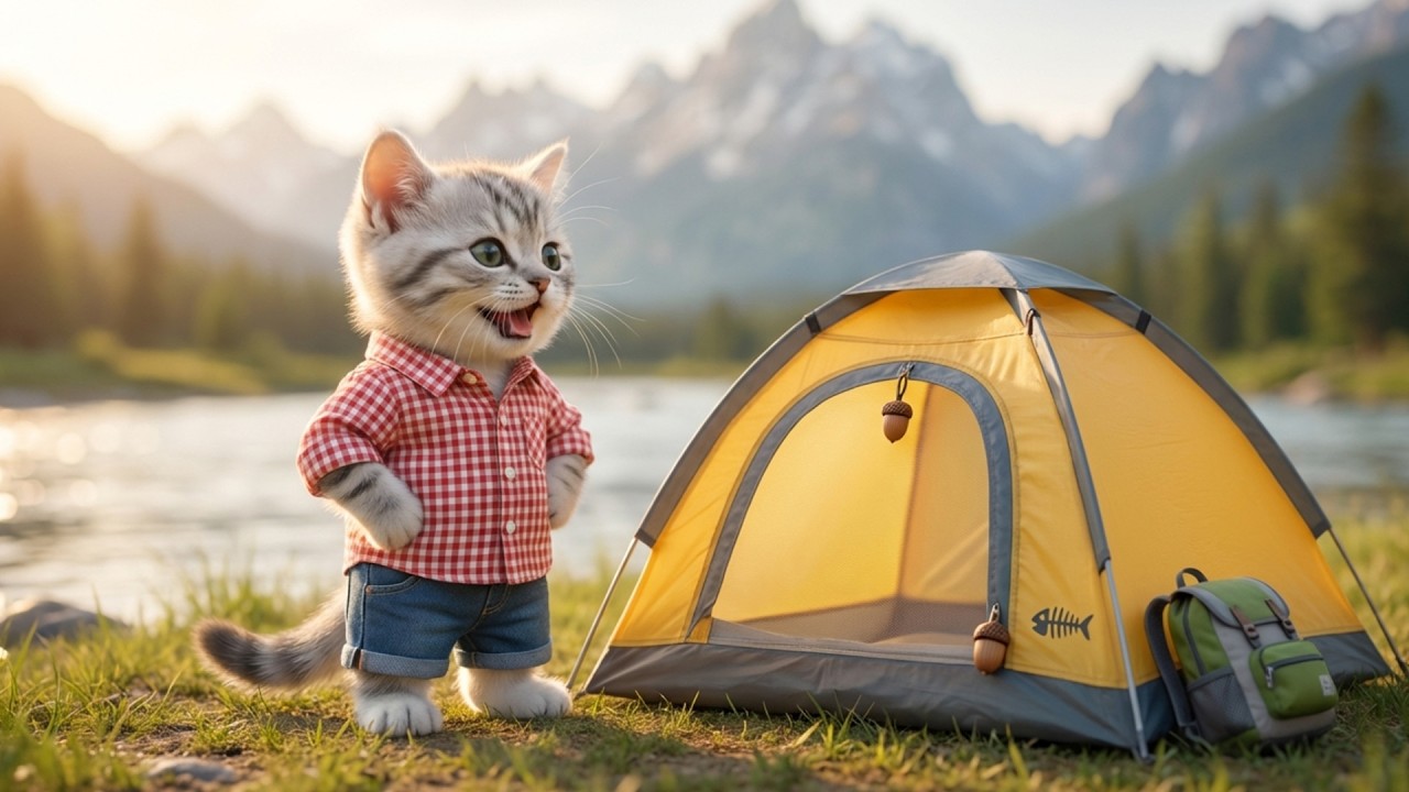 アウトドア日和!!猫と初めての絶景テント泊!!ねこの一日に密着🐱🏕️