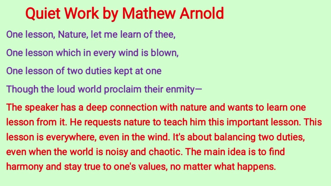 #In Hindi #Explanation of the poem Quite Work by Mathew Arnold in Hindi 