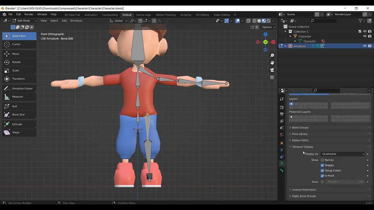 تركيب العظام على الشخصية في  blender  ( rigging)