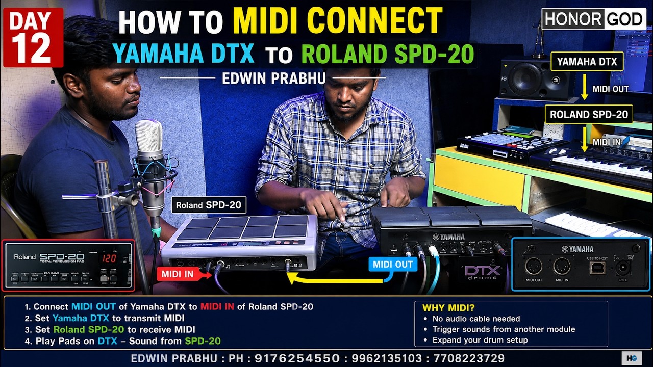 DAY 12 HOW TO MIDI CONNECT YAMAHA DTX TO ROLAND SPD 20 EDWIN PRABHU
