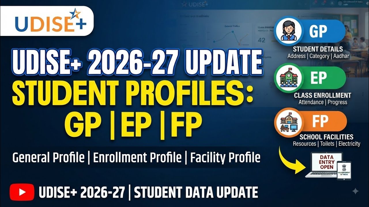 UDISE Student GP (General Profile), EP(Enrollment Profile), FP(Facility Profile) update 2026-27