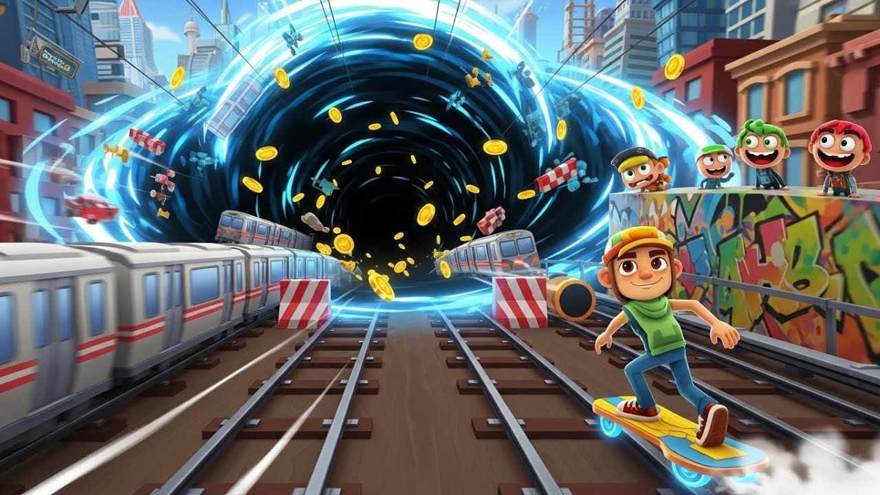 Subway Surfers vs  Hole io! Run with holes 3