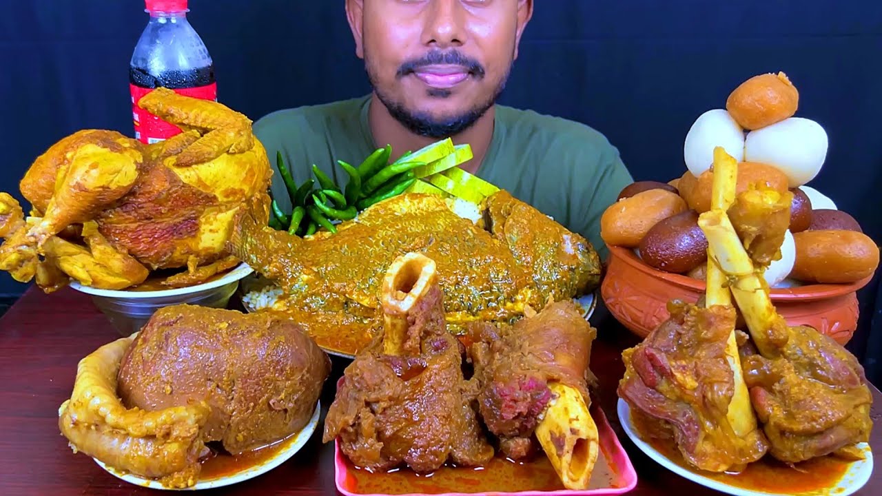 EATING SPICY WHOLE FISH CURRY, BEEF NALLI,MUTTON LEG,CHICKEN,MUTTON LIVER WITH RICE || ASMR MUKBONG