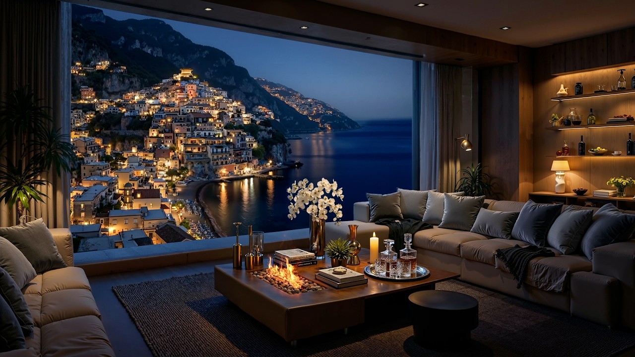 Tranquil Night in Positano, Italy 🌃 Cozy Apartment Ambience with Smooth Jazz Music for Work & Focus