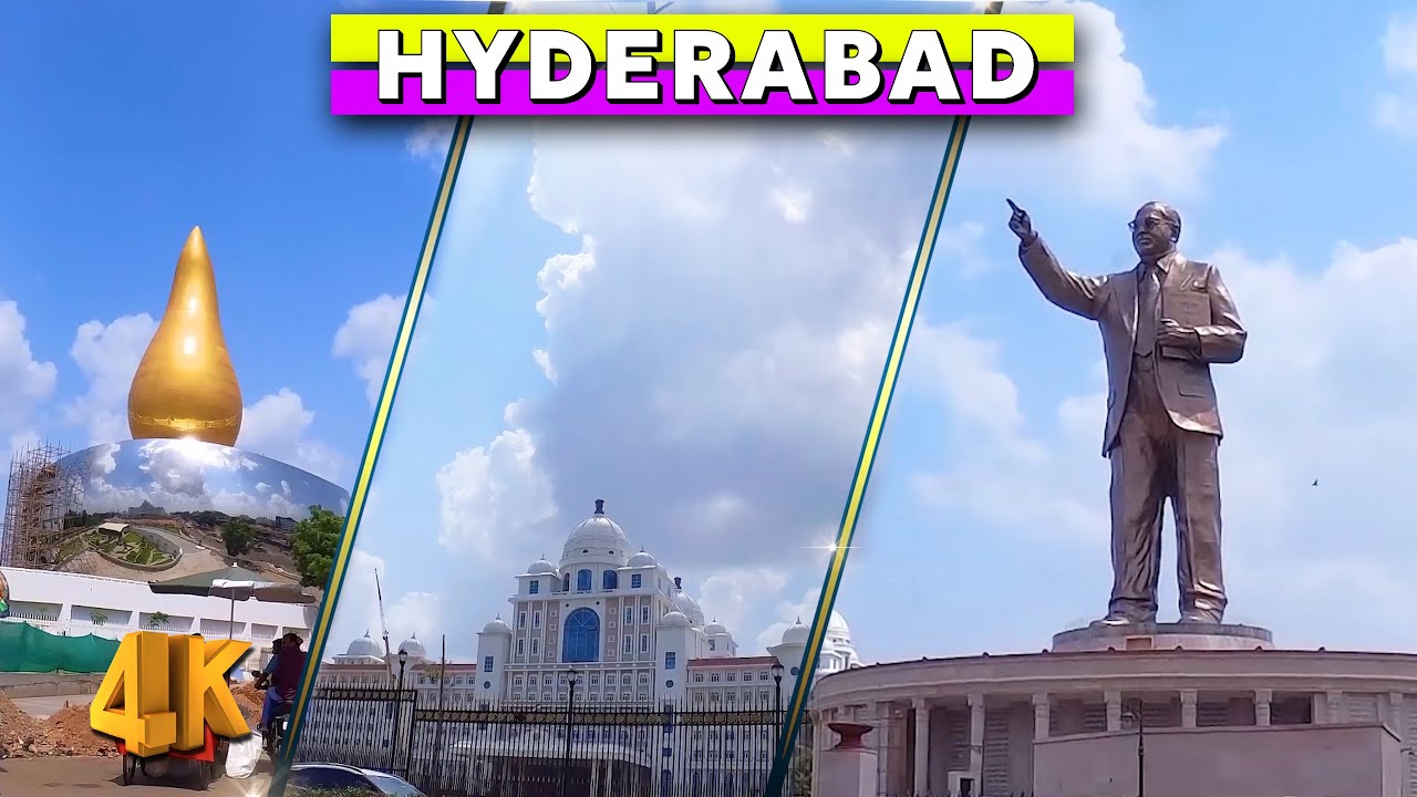 Telangana Secretariat | Martyrs Memorial | Dr.B.R. Ambedkar statue || Hyderabad City Tour - 4k 🇮🇳