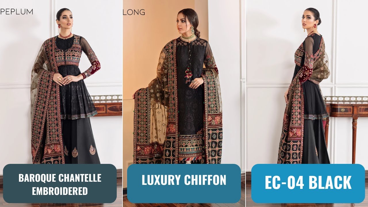 BAROQUE Chantelle Embroidered Luxury Chiffon EC-04 Black For order What's app us 🛍️ 03407829096