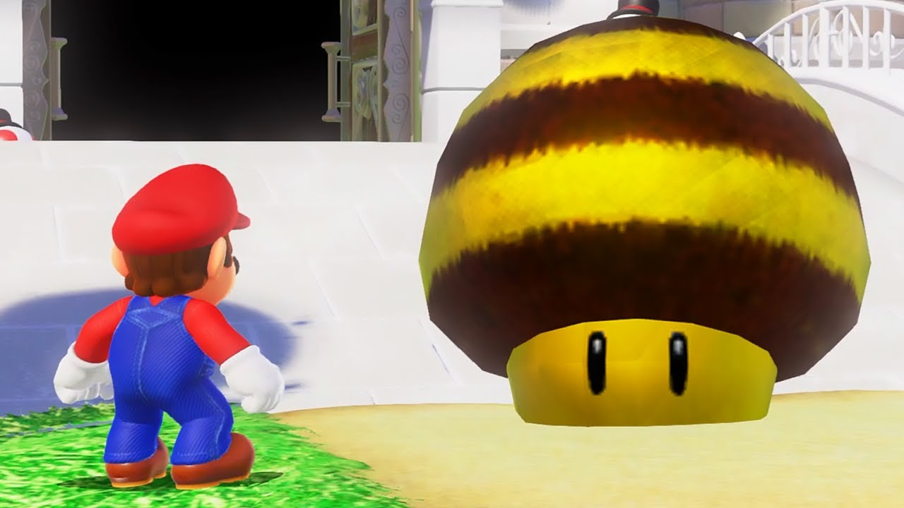 What happens when Mario collects the Bee Mushroom in Super Mario Odyssey?