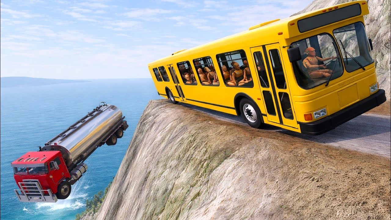 BeamNG.drive | School Bus on Dangerous Cliff Roads | 😱 Extreme Crash Test |#95