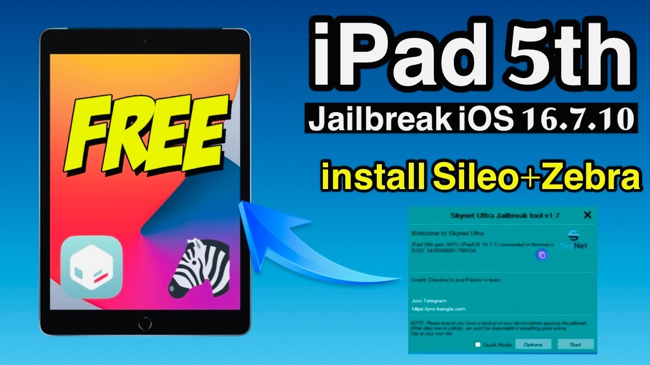 FREE Jailbreak iPad 5th iOS 16.7.10 | install Sileo and Zebra by Skynet Ultra v1.7