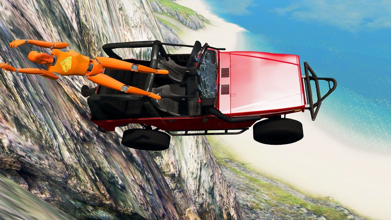 Cliff Drops with Crash Test Dummy  - BeamNG Drive Crashes