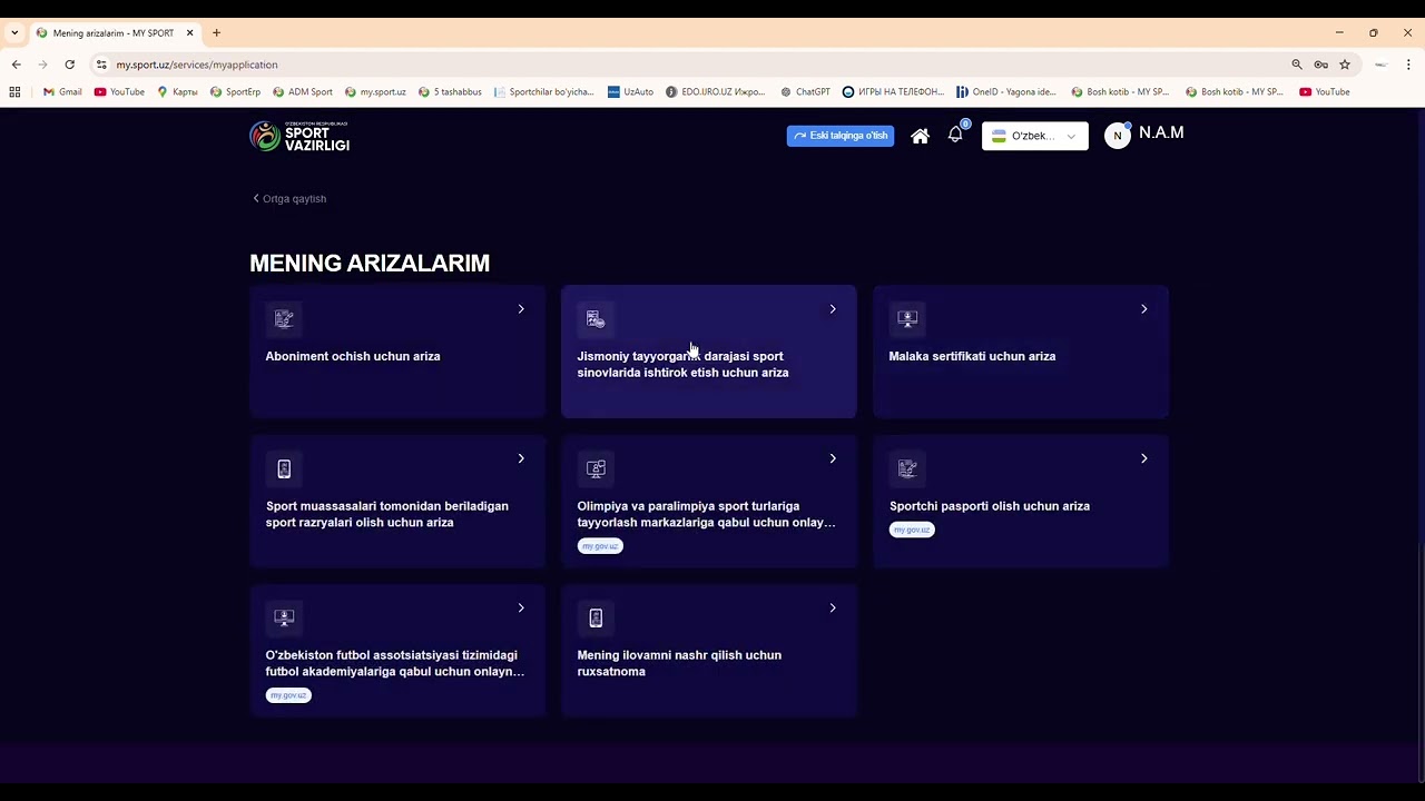 Sport sinovlari ariza maktab 2026