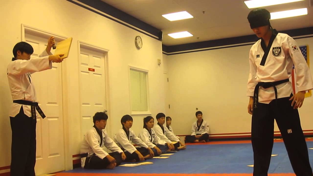 Korean tae kwon do demo team - blindfolded board breaking