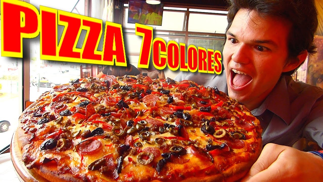 La Pizza Camaleon de 7 colores en Peru - MUKBANG EATING