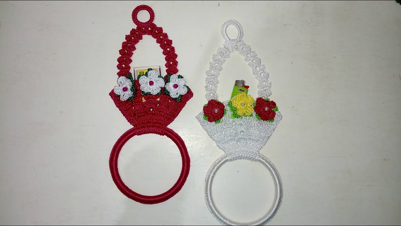 CESTINHA DE CROCHÊ PORTA ISQUEIRO E PANO DE PRATO -  FRANCI ARTESANATO