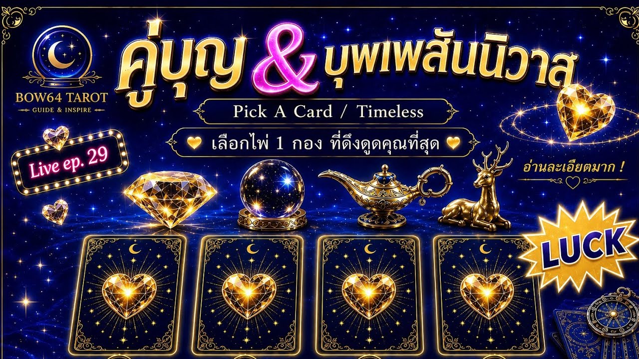 🔴Live ดูดวง Ep.29 💕คุณจะได้เจอคู่บุญ & บุพเพสันนิวาสเมื่อไหร่ และเขาเป็นใคร🔮 Pick A Card