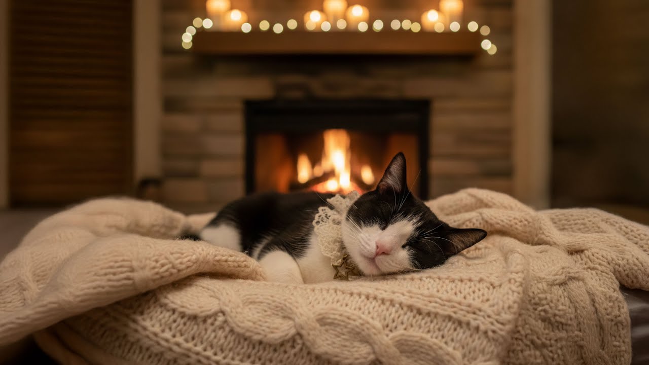 El Ronroneo del Fuego 🔥🐈 - Gato y Chimenea para Dormir Profundamente 💤 ASMR