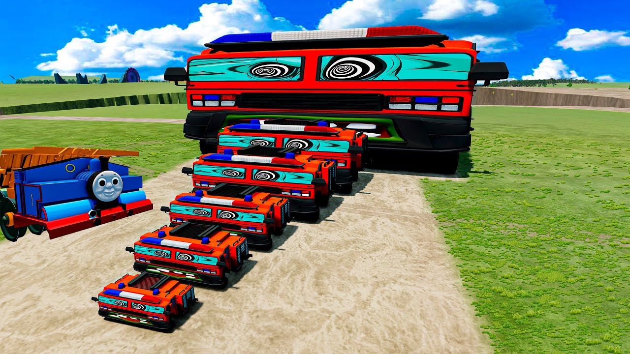 Big and Small Wide Bus Lightning McQueen: Monster Truck vs. Thomas the Train | BeamNG.Drive 3
