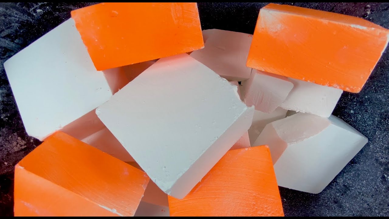 16 BLOCKS GYM CHALK CRUMBLE ~ NEON ORANGE SPRAY PAINTED GYM CHALK CRUSH ~ ASMR