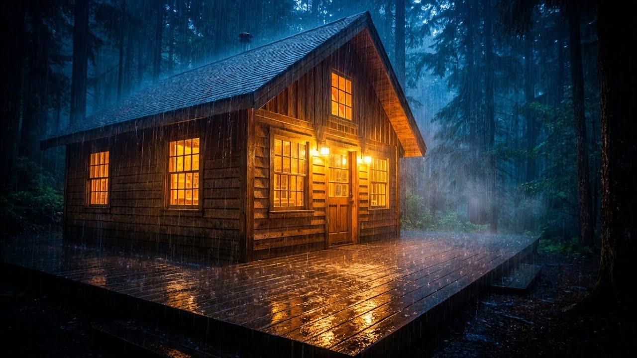 Peaceful Night Rain 🌧️ Warm Cabin Ambience for Sleeping