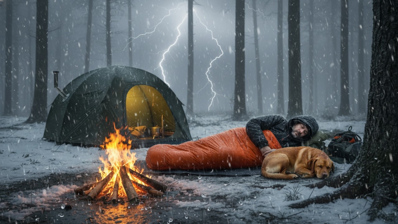 Thunderstorm Forest Camping with My Dog · Fireproof Stove Inflatable Tent · Rain Impact ASMR