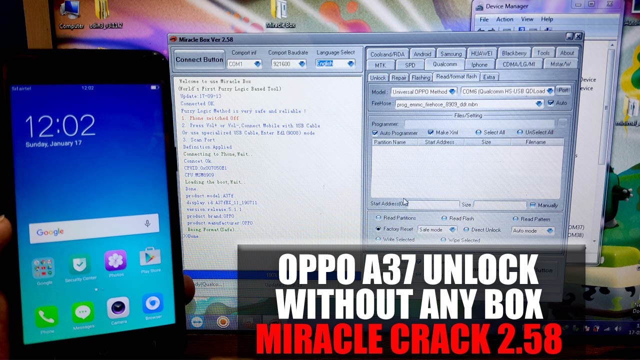Oppo A37f/A37fw Pattern, Password Unlock by Miracle Box