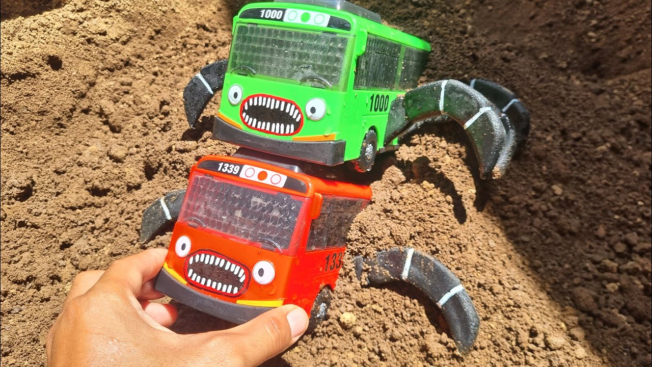 Gali Mobil Mobilan Bus Tayo Oleng di Tanah, Mobil Monster, Mobil Polisi, Mobil Balap, Bus Laba Laba