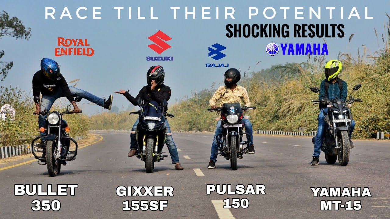 Bullet 350 Vs Pulsar 150 Vs Gixxer 155SF Vs Yamaha MT15 | Race Till Their Potential | Quad Battle