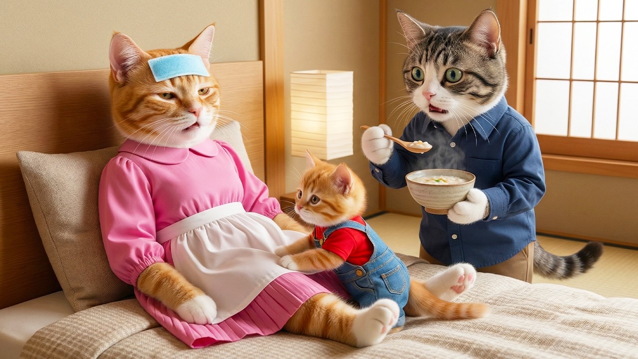 🐱💔 Mama Cat Gets Sick… Papa Cat & Ginger Kitten Show the Sweetest Love 💖