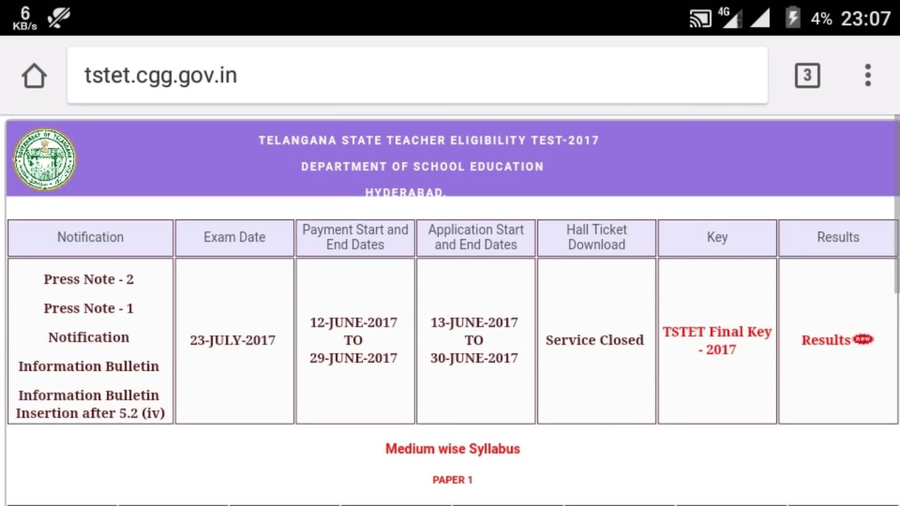 TS TET Result 2017 Declared