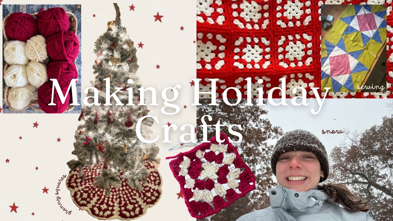 Making Holiday Crafts🎄♥️ crocheting a Christmas tree skirt and sewing pillows!