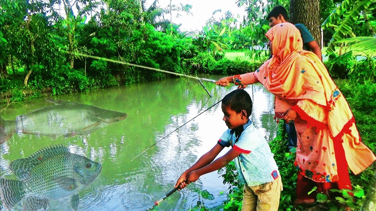 beautiful girls fishing video - catching fish by hook fishing - new fishing video