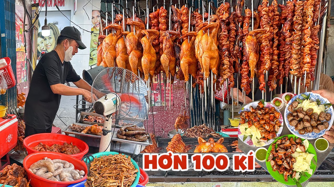 Mê tít Xe Gà Nướng Mật Ong chấm muối tiêu xanh vỉa hè ngày bán hơn trăm ký| Địa điểm ăn uống