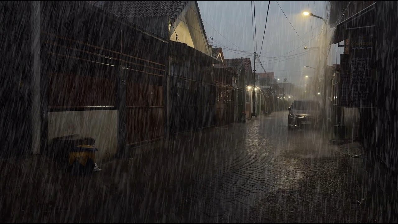Torrential Rain on Tin Roofs in a Sleepy Indonesian Village | Soothing Sound for Deep Sleep