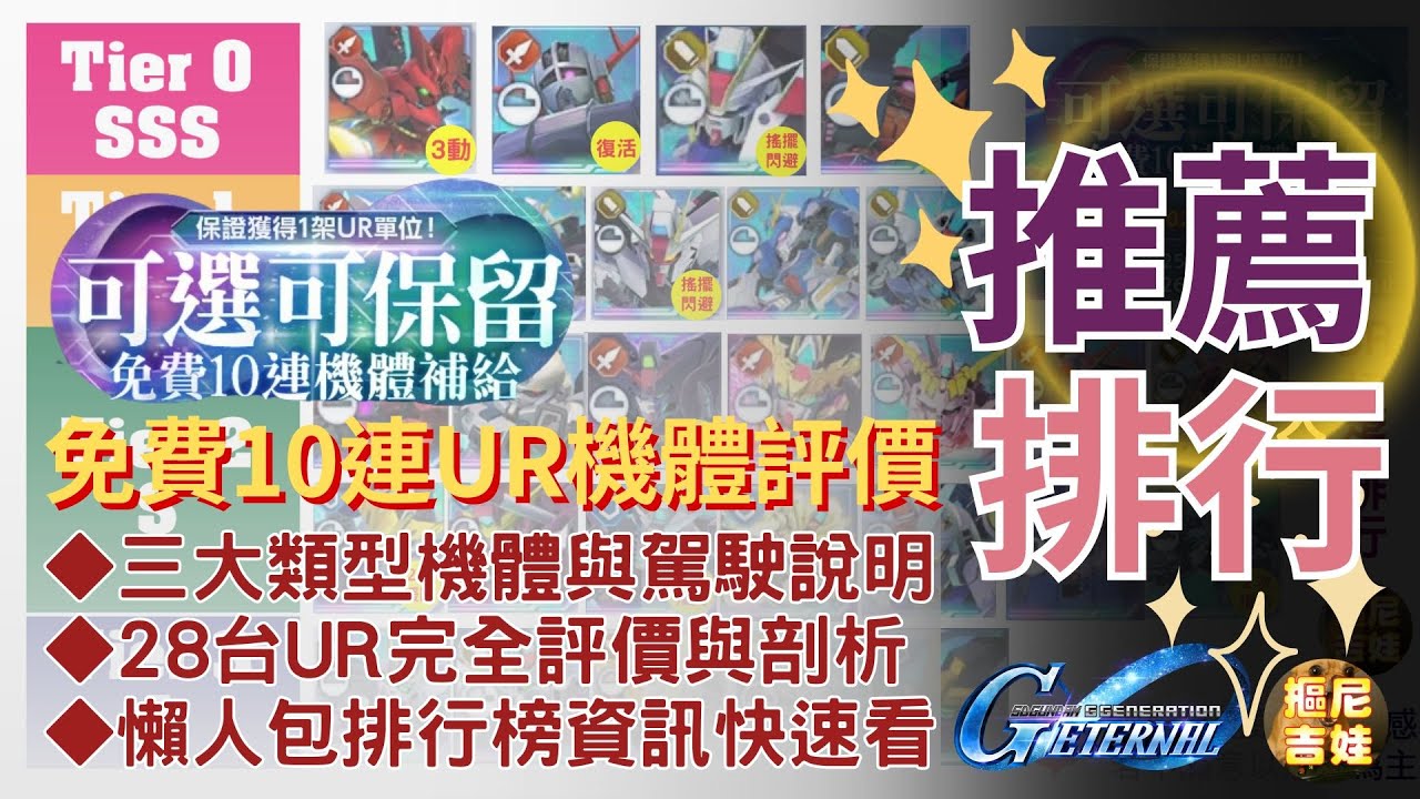 《SD鋼彈G世代永恆》可選可保留 免費10連扭蛋 UR機體推薦排行強度榜｜三大類型機體與駕駛說明｜28台UR完全評價與剖析｜懶人包排行榜資訊快速看