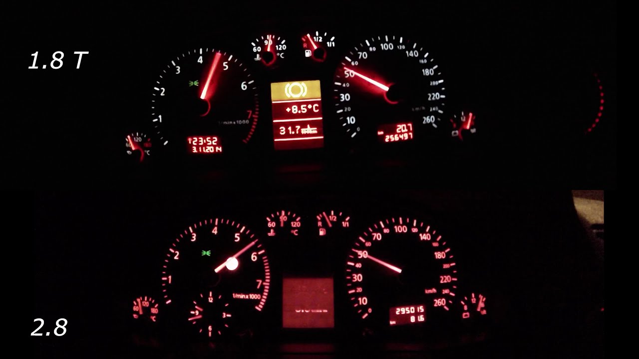 1.8T (180km) vs. 2.8 (193km) - acceleration Audi A4 B5 Quattro, 0-100, 0-200km/h
