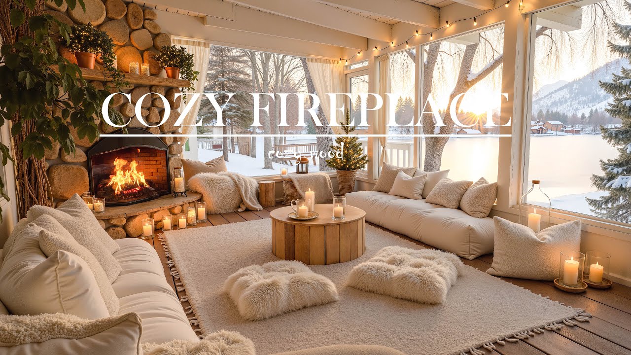 Winter Cabin Jazz by the Lake ❄️ | Cozy Fireplace Ambience & Soft Jazz for Relaxing Moments 🎶