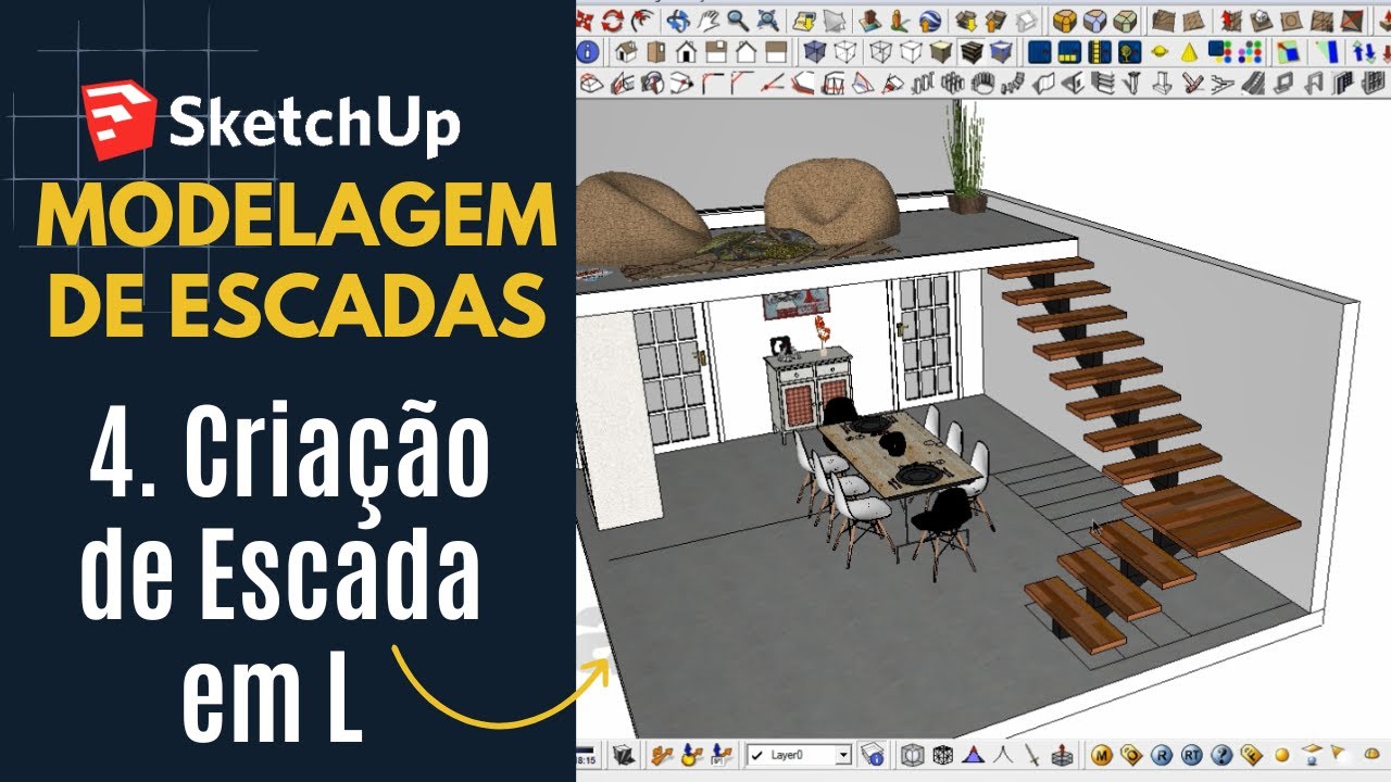 Aprenda a Criar uma Escada em L Realista no Sketchup de Forma Fácil