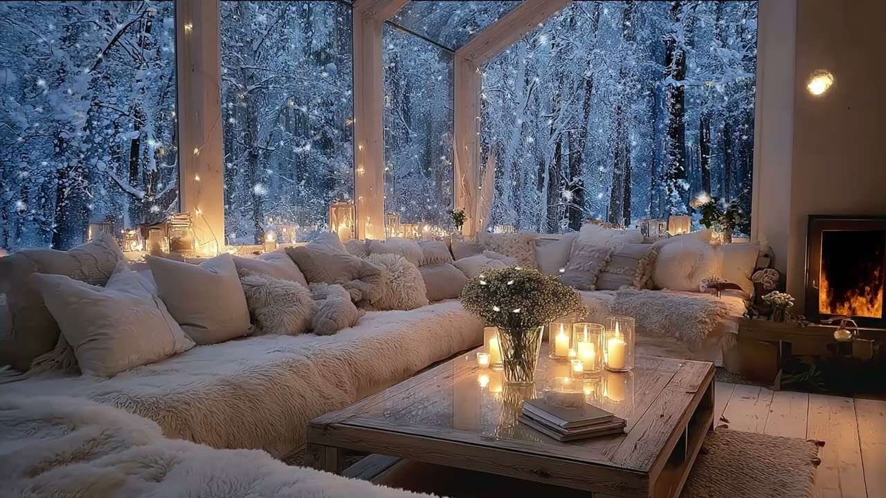 Cozy Winter Ambience ❄️☕ Smooth Jazz Music with Fireplace Glow for Calm and Relax