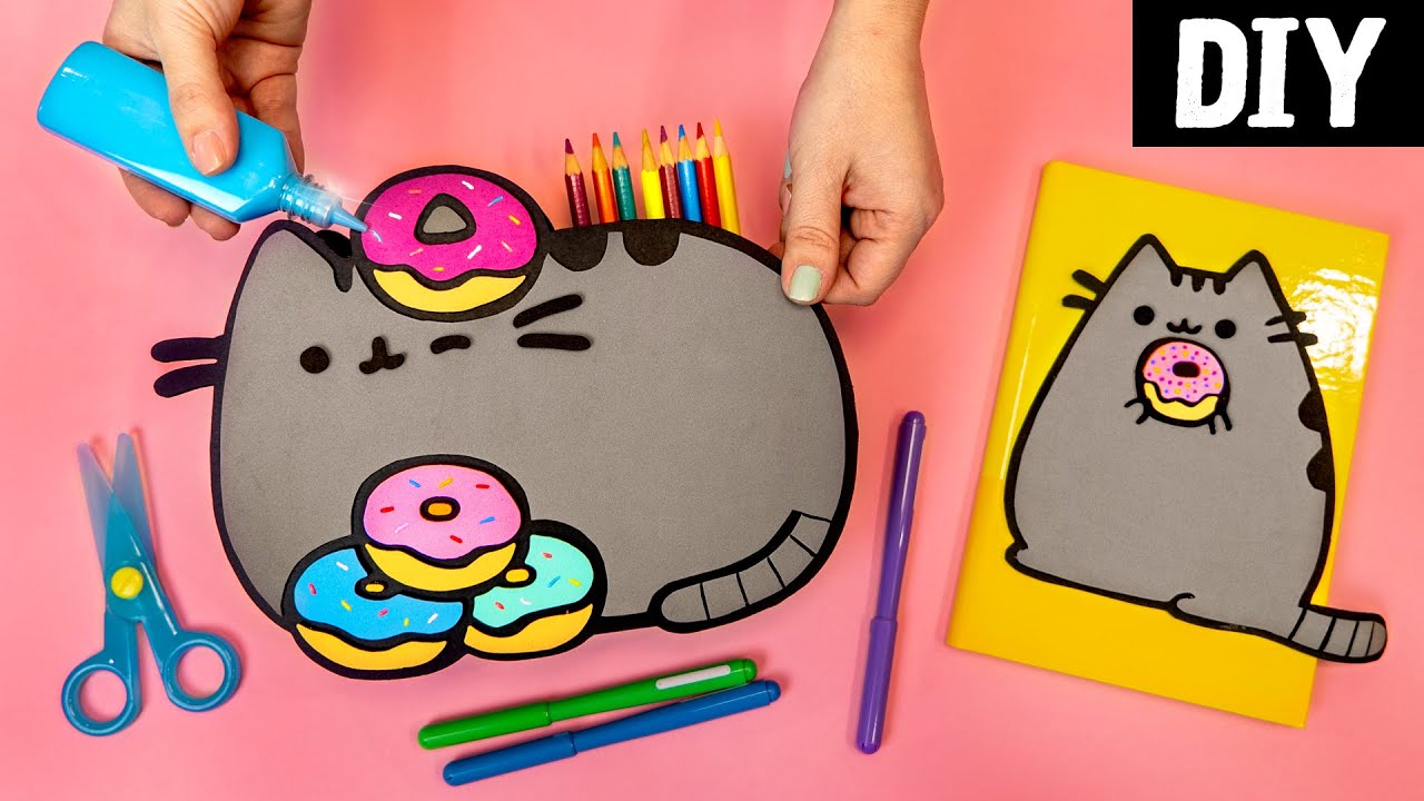 DIY FOFINHO DE GATINHO 😻 Organizador, Estojo e Caderno Pusheen 🤍 Volta às Aulas